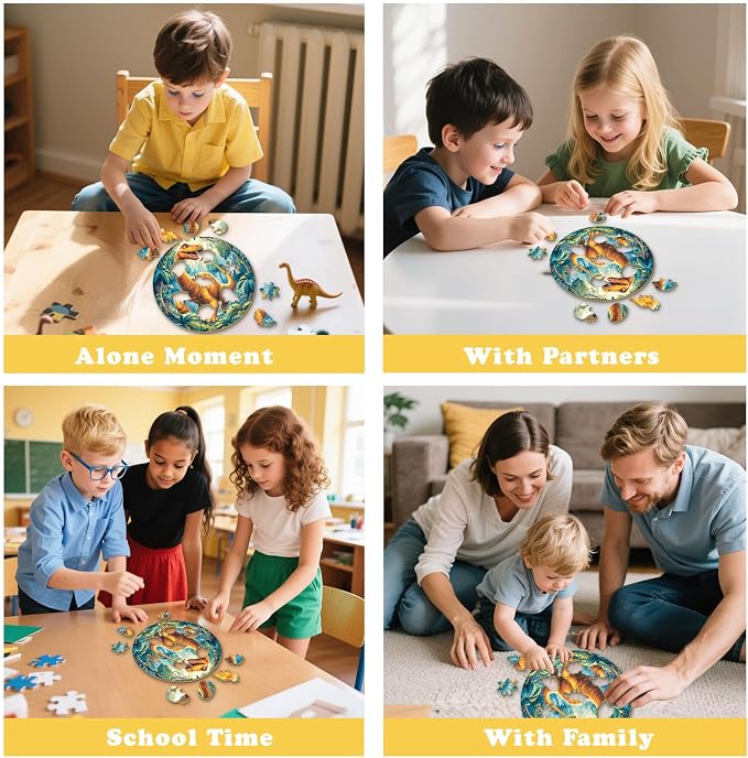 Dinosaur Wooden Puzzles for Kids - Diplodocus | 50 Piece Puzzles for Kids Ages 6-8, Kids Puzzles with Unique Animal Shapes, Round Gifts for Girls and Boys (11.4 * 11.4 in)