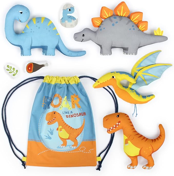 kullaloo Sewing kit for Kids Beginners - DIY Craft for Girls & Boys - Cut & Sew Fabric Panel Dinosaur (Dino Friends)