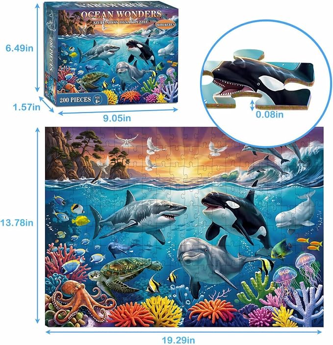 Puzzles for Kids Ages 6-8, 200 Piece Jigsaw Puzzles for Kids-Ocean World | 200 Piece Jigsaw Puzzles for Kids Ages 6-12 Year Old and Adults.Colorful Children Puzzles for Girls and Boys Educational Toys