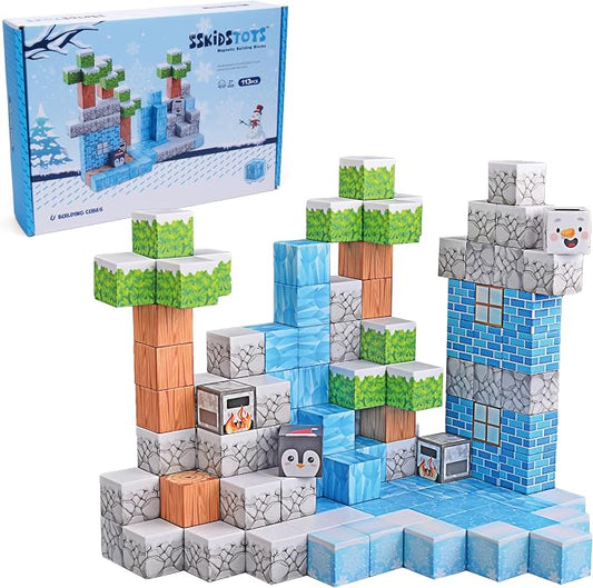 113PCS 1'' Magnetic Blocks, Magnetic Building Cube Toys for Kids, STEM Montessori Stacking, Sensory Education Toys for Toddlers Building World Set, Christmas Birthday Gifts for Kids Age 3 4 5 6 7 8+