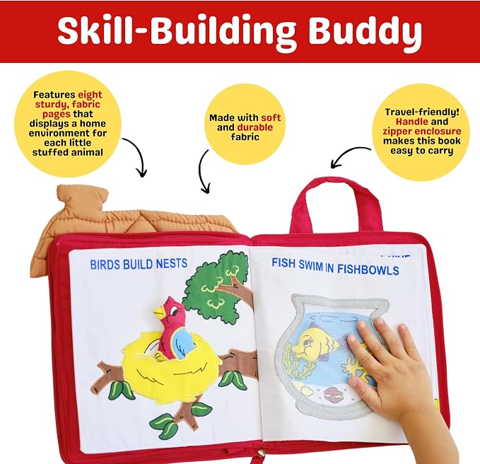 Right at Home Quiet Book, Animal Activity Busy Book for Toddlers and Children