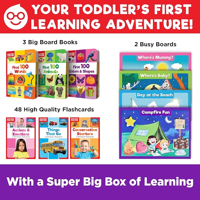 Doctor Jupiter My Big Box of Learning for Kids Ages 1-3 Year Old | Set of Board Books and Fun Activities, Birthday Gift Ideas for Boys & Girls 1,2,3, Year Olds, Toddler Educational Activities