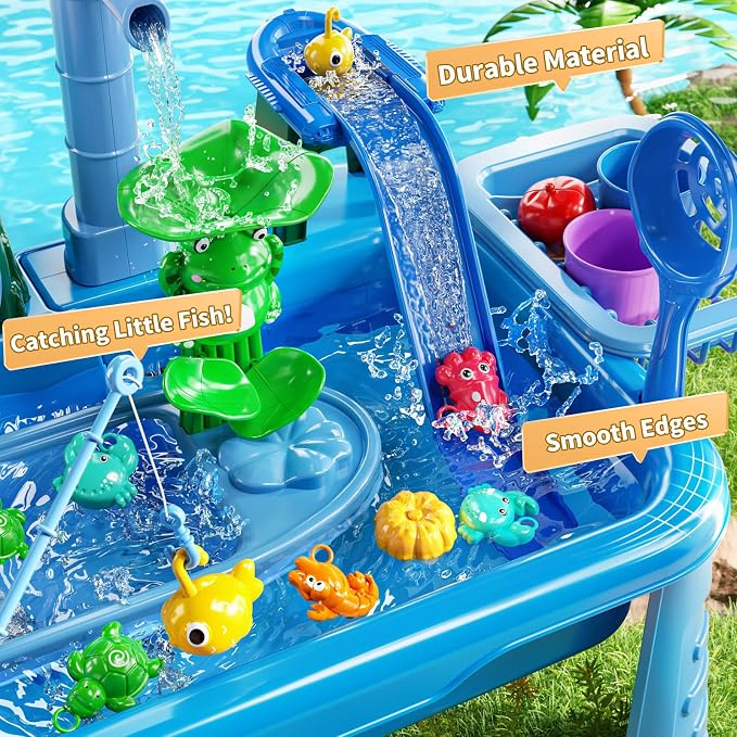 Water Table for Toddlers - Kids Play Sink with Running Water | with Pump, Water Table for Kids Ages 4-8 with Fishing Games, Summer Outside Sensory Gift Toys for Boys and Girls 3 4 5 6 7 8