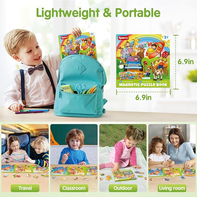 SYNARRY Magnetic Animal Puzzles for Kids Ages 3-5, Travel Animal Toys | 20-Piece Magnetic Travel Puzzle for Kids Ages 4-6, Car Airplane Road Trip Activities, Quiet Toys, Animal Gifts for Kids