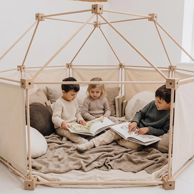 Little Genius Wooden Fort Building Kit for Kids – 68 PCS Beech Wood Fort Builder | Fort Building Kit for Kids 4-8 & 8-12 | STEM Indoor Fort Kit | Build a Fort | Includes Storage Bag & Assembly Book