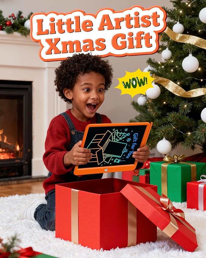 Bravokids 12 Inch LCD Writing Tablet for 3-8 Year Olds - Electronic Drawing Pad and Doodle Board as Educational Birthday Gifts for Girls and Boys (Orange)