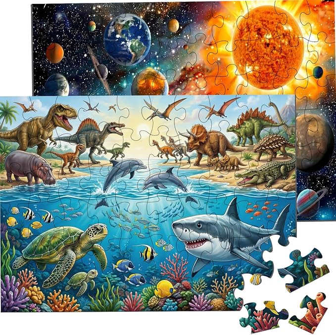 Puzzles for Kids Ages 4-6 6-8, 60 Piece Puzzles for Kids(2 Packs) | Jigsaw Puzzles Toddler Learning Educational Toy Set - Ocean, Dinosaur & Space, Kids Puzzles Ages 5-8 Toys Gifts