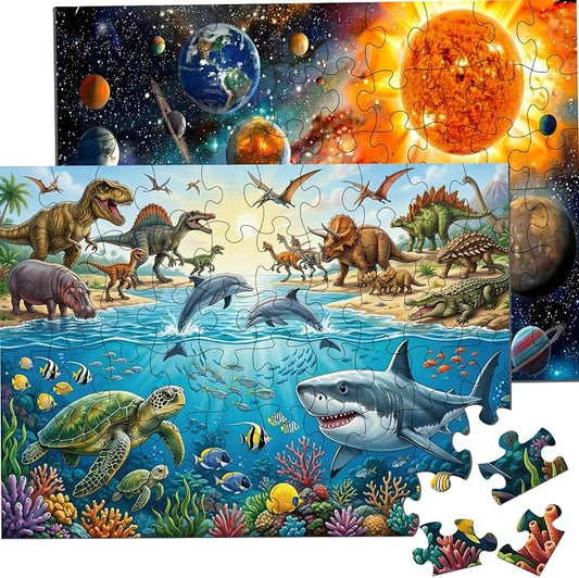 Puzzles for Kids Ages 4-6 6-8, 60 Piece Puzzles for Kids(2 Packs) | Jigsaw Puzzles Toddler Learning Educational Toy Set - Ocean, Dinosaur & Space, Kids Puzzles Ages 5-8 Toys Gifts