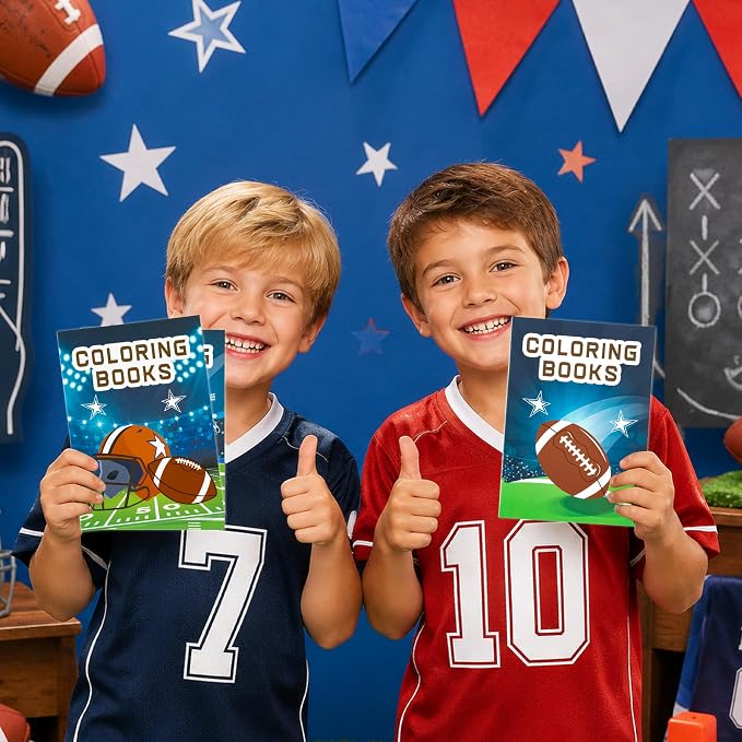 24Pcs Football Coloring Books Sport Themed DIY Color-in Pages | Football Helmet Glove Trophy, Drawing Booklet Bulk, Party Favors, Gifts, Classroom Reward, School Supplies, Art Activity