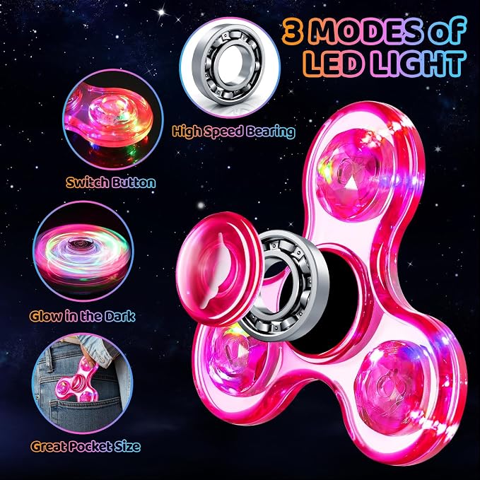 Fidget Spinner 2 Pack, Light up Sensory Fidget Toys Adults Kids Autism ADHD | Kids Travel Toys Anxiety Stress Relief Teen Boy Gifts, Classroom Prizes Glow Birthday Party Graduation Gift Stocking Stuffers
