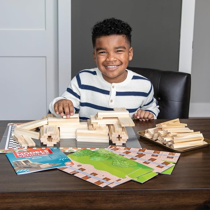 MindWare KEVA Models Vehicles - 154 Wooden Building Planks & Step-by-Step Instructions to Build Iconic Vehicles