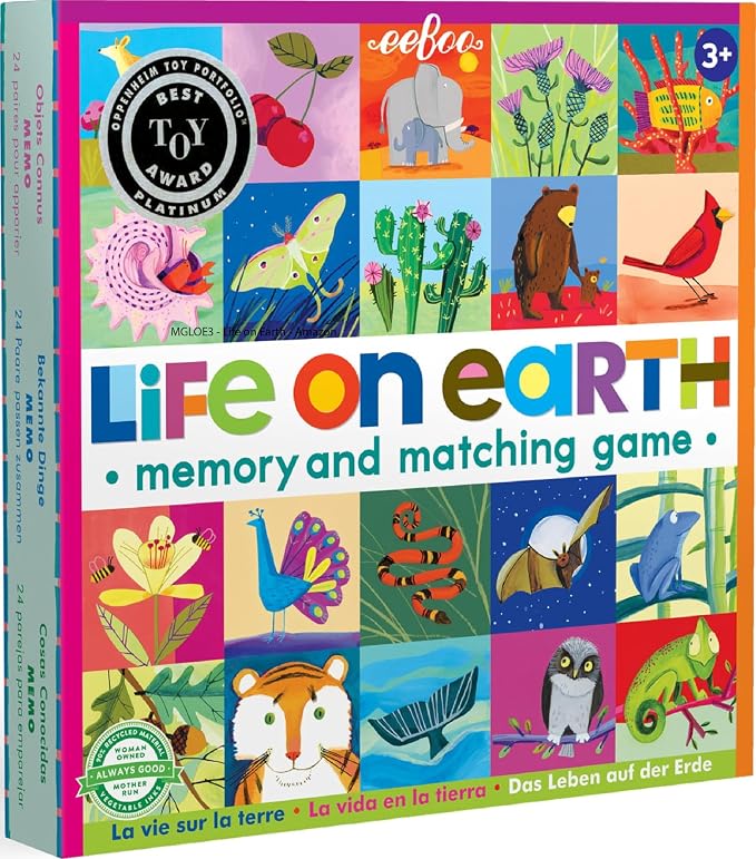 eeBoo Life on Earth Memory & Matching Game, Ages 3+, 1-4 Players | Introduces global flora & fauna. Sharpens recognition, concentration & memory skills. Includes 48 tiles, 24 pairs