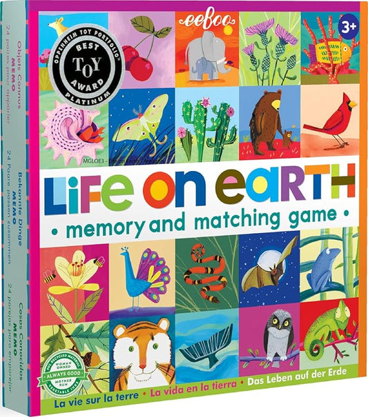 eeBoo Life on Earth Memory & Matching Game, Ages 3+, 1-4 Players | Introduces global flora & fauna. Sharpens recognition, concentration & memory skills. Includes 48 tiles, 24 pairs
