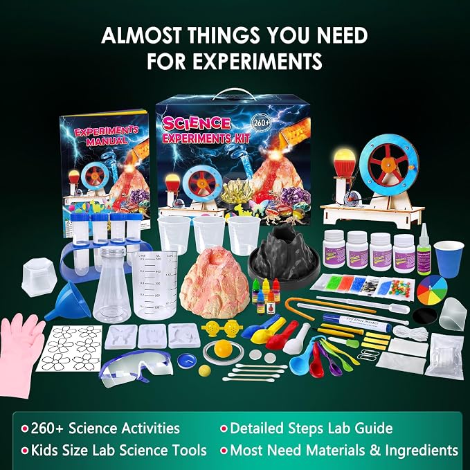 UNGLINGA 260+ Experiments Science Kits for Kids, S.T.E.M Science Projects | Dig Volcano Gemstones Crystal Making Soap bouncy ball, Christmas Birthday Toys Gifts Idea for Boys Girls, Scientist Set