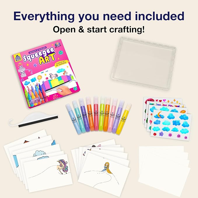 Squeegee Rainbow Squeeze Art Kit for Kids - Princess & Unicorn Design | Kids Stickers Included, Mess Free Paints, Girls Birthday Gifts Age 6-7 8 10, Develops Fine Motor Skills, STEAM Activity