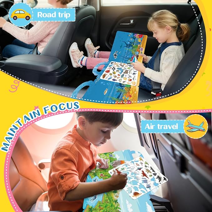 Reusable Jelly Sticker Books, Large Sticker Books for Toddlers, Stickers for Kids, Travel Toys for Children 3-6, Toddler Craft Activities, Birthday Gifts for Boys & Girls