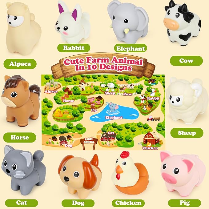 10Pcs Farm Animal Matching Toys, Montessori Fine Motor Sorting Games | Safe and Durable Farm Animals Montessori Sensory Toy – Christmas Birthday Gift for 18M+ Boys & Girls