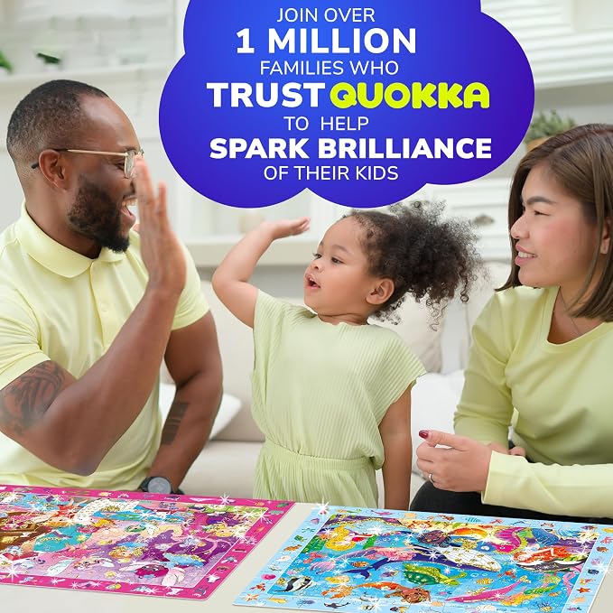 QUOKKA 100 Piece Puzzles for Kids Ages 4-6 – 4 Set Princess Puzzles for Kids Ages 6-8 with Unicorn, Mermaid, Fairy – Search and Find Jigsaw Game for Girls 5-8 – Learning Toy Gift for Toddlers 3-5