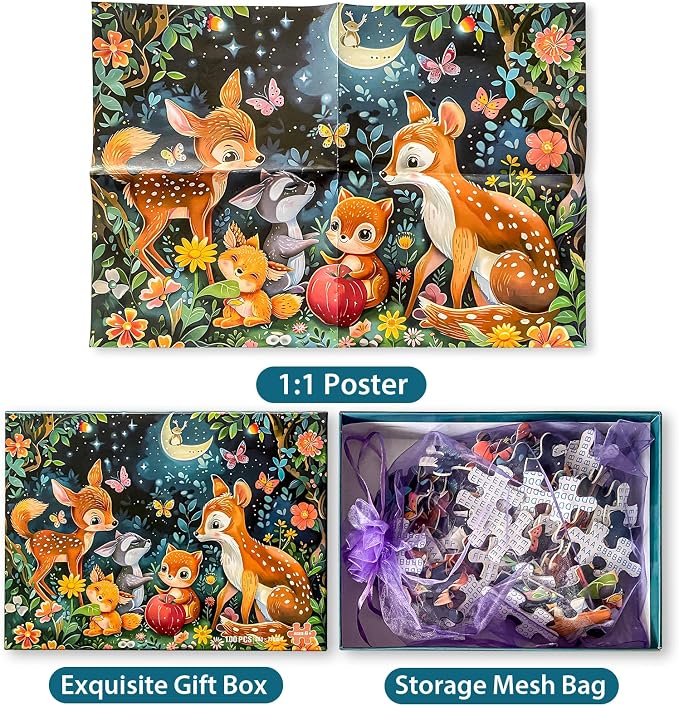 Biarek Puzzles for Kids Ages 4-8, 100 Piece Jigsaw Puzzle for Kids Ages 6-8, Cute Deer Animal Forest Puzzle for Kids Ages 4-6, Educational Learning Toys and Birthday Gifts for Boys and Girls