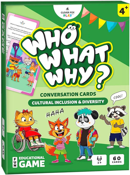 Who What Why Diversity Conversation Cards for Kids, SEL Game, Ages 4+ | Empathy, disability awareness, social skills, coping skills, culture, traditions, therapy and family discussions