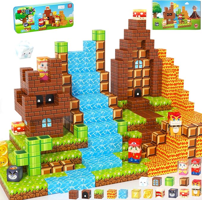 Magnetic Blocks Travel Toys with Portable Metal Tin – Toddler Magnet Tiles | Building Blocks STEM, Montessori Kids Toys for 3+ Year Old Boys & Girls, Classroom Must Haves, and Sensory Toys
