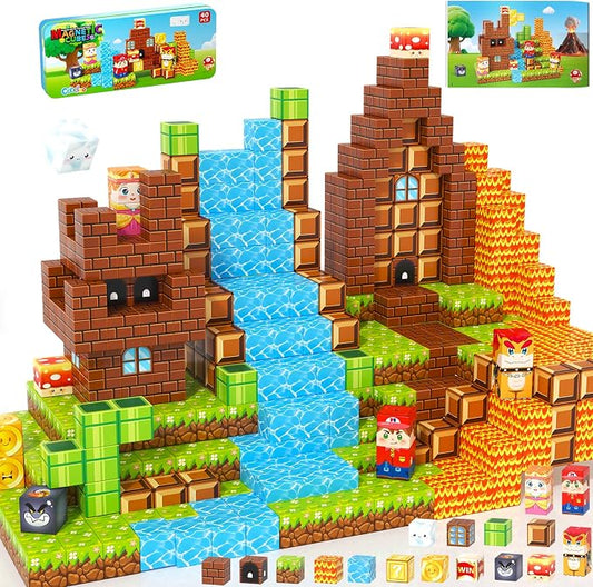 Magnetic Blocks Travel Toys with Portable Metal Tin – Toddler Magnet Tiles | Building Blocks STEM, Montessori Kids Toys for 3+ Year Old Boys & Girls, Classroom Must Haves, and Sensory Toys