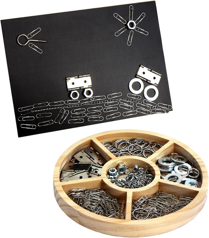 Metal Loose Parts Learning Kit with Magnetic Board and Tray Set, STEAM Activities for Kids Ages 3+, Montessori & Reggio-Inspired Kindergarten Preschool Classroom Materials