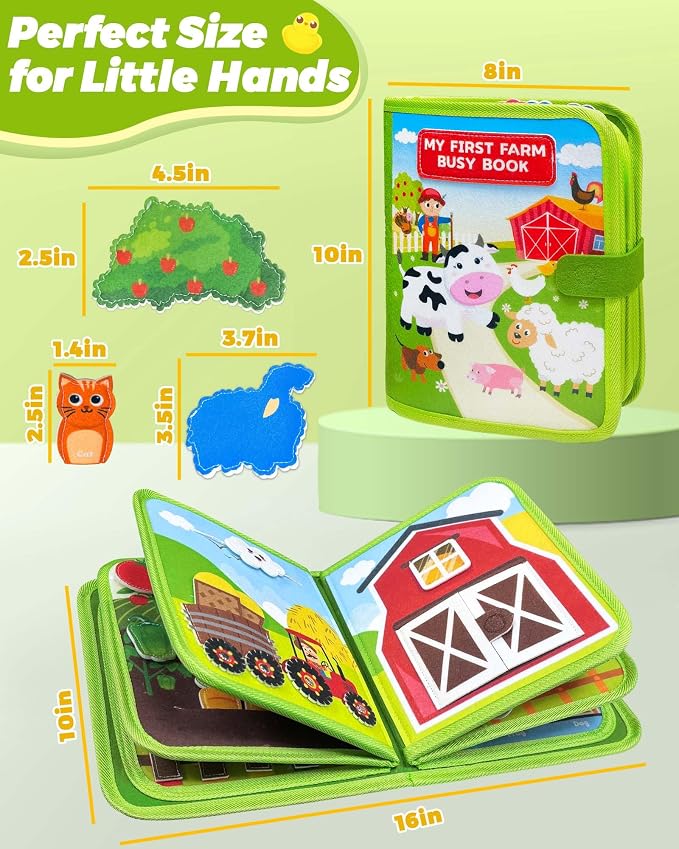 Busy Book for Toddlers 1-3, Montessori Toys for 1 Year Old Boy Girl Gifts | Busy Board, Birthday Gifts, Toddler Airplane Car Travel Toy, Learning Educational Toys, Farm Animals, Quiet Activity Books