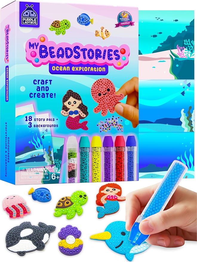 Magical Bead Painting – Birthday Gifts for Girl and Boy Ages 6-8 Years Old, Bead Art & Craft Set, Beads Pen & Painting Activities, Creative Arts & Crafts Ocean Theme Kit with Fun Designs