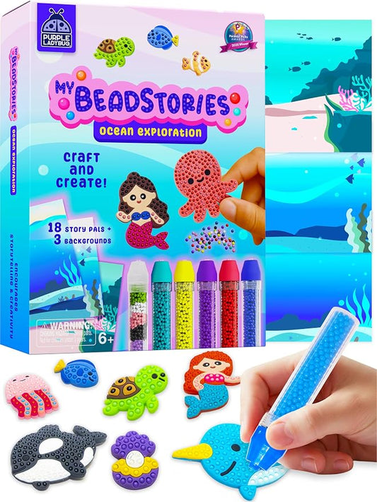Magical Bead Painting – Birthday Gifts for Girl and Boy Ages 6-8 Years Old, Bead Art & Craft Set, Beads Pen & Painting Activities, Creative Arts & Crafts Ocean Theme Kit with Fun Designs