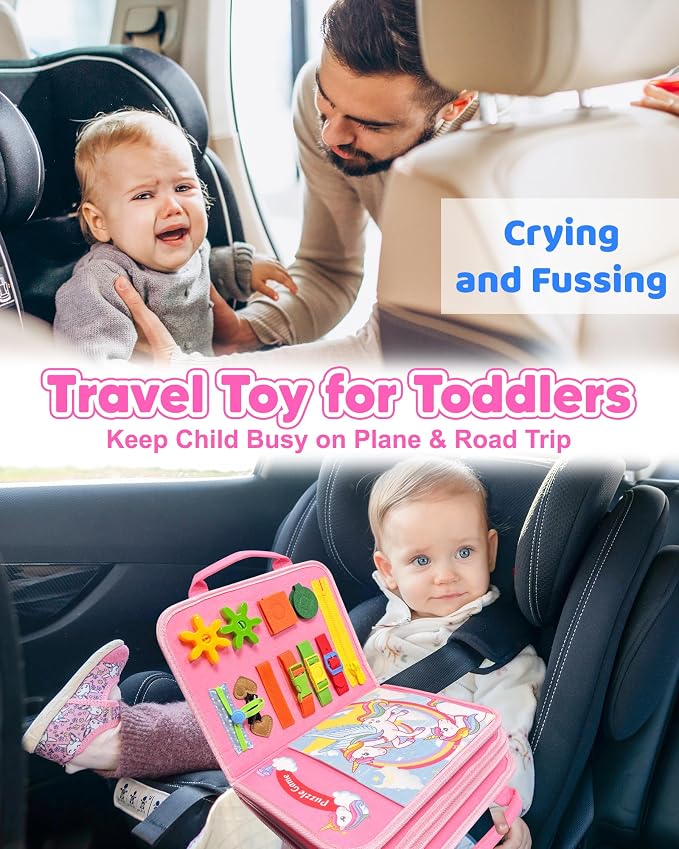 Walenty Busy Board Montessori Toys for Toddler Girl Birthday Gifts | Busy Book for Toddlers, Learning Educational Toy, Airplane Car Travel Toy, Fine Motor Skills Sensory Toys, Toddler Activities