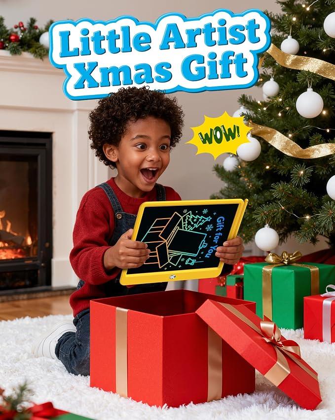 Bravokids 12 Inch LCD Writing Tablet for 3-8 Year Olds - Electronic Drawing Pad and Doodle Board as Educational Birthday Gifts for Girls and Boys (Yellow)