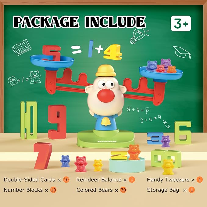 Bmag Balance Counting Toys with Bears Counting Scale for Kids – 3 in 1 Stacking & Balancing Math Game, Montessori STEM Learning Educational Toy for Ages 3-5, Gift (30 Bears, 10 Numberblocks)