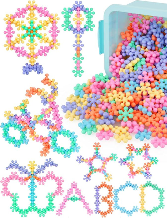200PCS Building Blocks STEM Construction Toy, Macaron Colors | Interlocking Snowflake Discs in BPA-Free Plastic with Storage Case – Boosts Fine Motor Skills & Creative Play