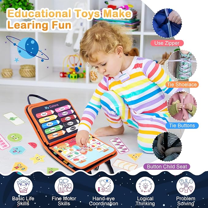 Teefrye Toddlers Busy Board Montessori Toys for Boy Learning Activity Book | Busy Book Travel Toys for Airplane Car, Educational Fine Motor Skills, Birthday Gifts for Boys Toddlers