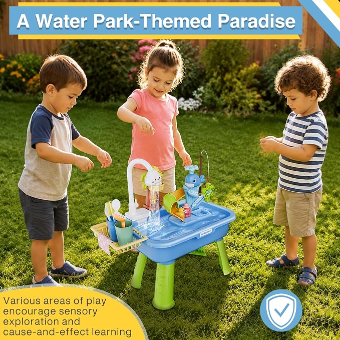 2026 Upgraded Water Table for Toddlers 1-3, Kids Mini Play Sink Toys with Running Water & Electric Pump, Kitchen Sink Sensory Toy, Fishing Game Outdoor Water Play Table for Kids Ages 4-8, Blue