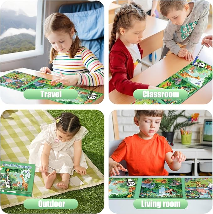 Magnetic Puzzles for Toddlers 3-5 Toddler Puzzle Travel Toys （Animal） | Jigsaw Puzzles for Kids 97-Pieces Travel Toys, Animal Jungle Puzzles Ages 4-6 Road Car Trip & Airplane
