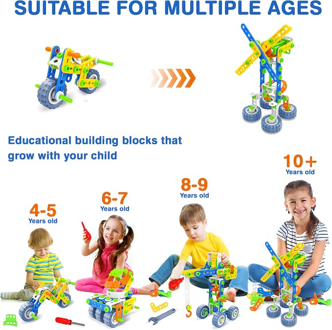 MOONTOY STEM Toys for 4 5 6 7 8+ Year Old Boy Birthday Gift, Building Toys for Kid Age 4-8 5-7 6-8 8-12, Preschool Educational Stem Kit for Boy Girl Christmas Idea Gift, 152PCS, 12 in 1 Building Toys