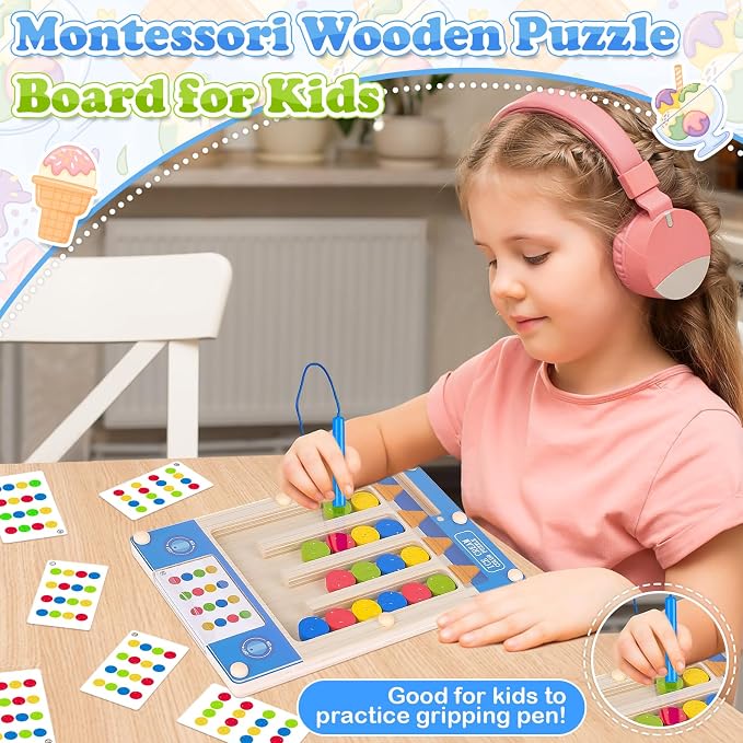 3 4 5 Year Old Boy Birthday Gift, Kids Magnetic Color Matching Puzzle Board | Montessori Toys for 3-5 Year Old Boys, Kids Autism Sensory Travel Toy for Plane, Wooden Maze Game for Girls Boy Brain Teaser