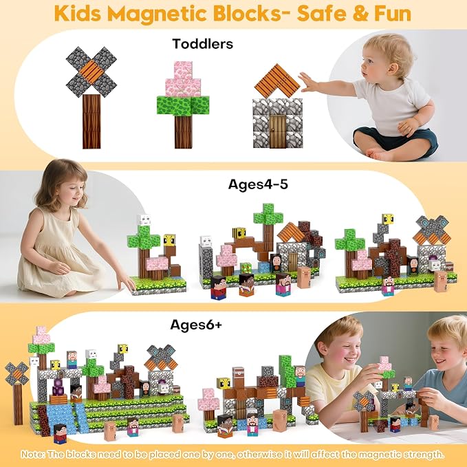 100pcs Magnetic Building Blocks,Magnetic Cubes STEM Sensory Toy for Ages 3+ | Magnet Tiles with 3D Adventure World Theme,,Girl Boys Gifts,Sensory School Classroom Learning,Parent-child Collaboration
