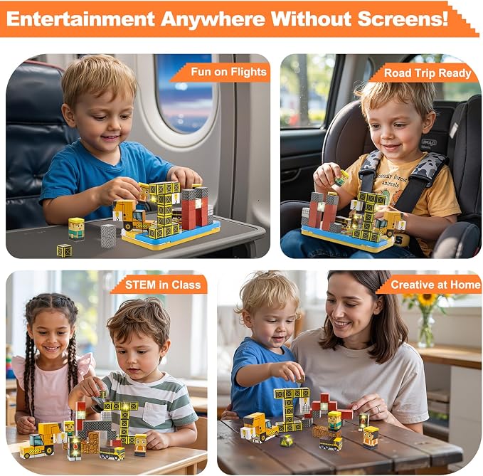 Travel Magnetic Blocks 45 PCS Mini Building Cubes with Case Construction | Travel Toy for Airplane Plane Car Road Trip, Mini Cubes STEM Learning Portable Building Toys Gift for Toddler Kids Ages 3-5