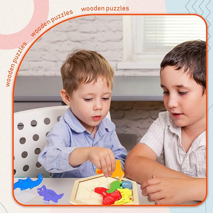 Jerify 5 Pack Wooden Tangram Puzzle for Kids, Brain Teaser Puzzles | Cute Pattern, Wooden Hexagon Puzzle Block Teaser, Pattern Block, Tangram Puzzle, Geometric Shapes Tangram, Boy Girl Toddler