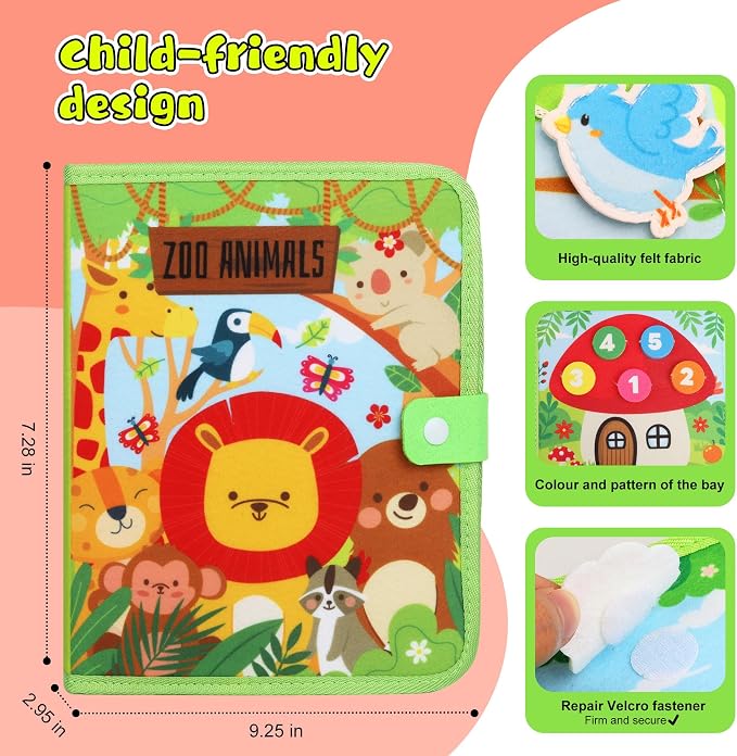 Farm Montessori Busy Book for Toddlers 1-3 - Soft Fabric Sensory Busy Board Quiet Activity Books for 1 2 3 Year Old Toddler Boy Girl Gifts - Airplane Car Travel Essentials Educational Learning Toys