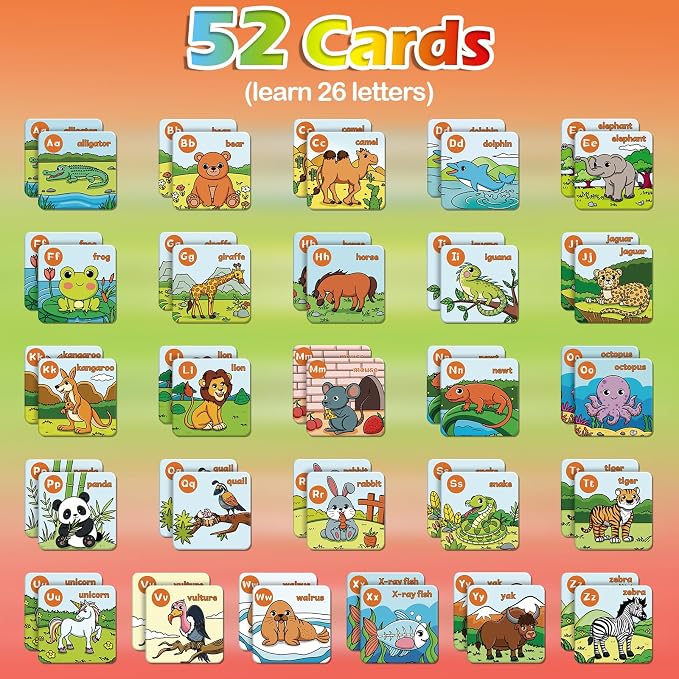 Aizweb Alphabet Match Game,Memory Game,52 Pcs ABC Learning Letter Flash Cards for Toddlers Ages 3 4 5,Educational Toys for Pre K Preschool Kindergarten Learning Activities Classroom Must Haves