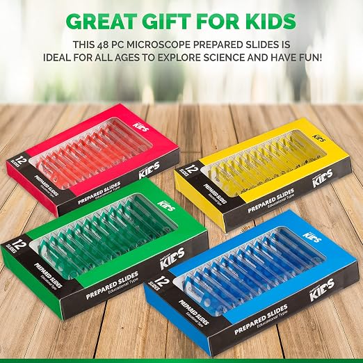 AmScope PS-4P12X1 General Biology Plastic Slides with 48 Specimen and 48 | 48 prepared microscope slides ideal