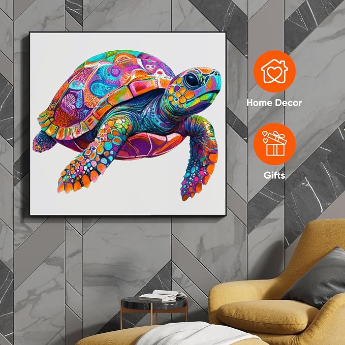 Mys Aurora Colorful Turtle Puzzles for Adults 200 Pieces Ocean Wood Puzzles | 5MM Thick Wooden Jigsaw Puzzles, Unique Shape Puzzle for Adults and Kids Birthday Gifts Family Game 11.4 * 11.4 inches