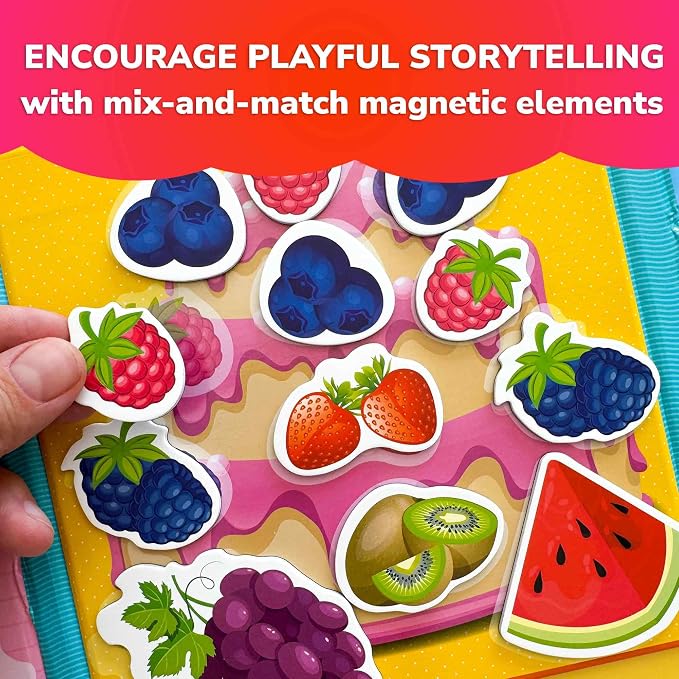Travel Magnetic Puzzles for Toddlers 1-3 - 20+Pcs Toddler Puzzles Ages 2-4 | Fruits & Vegetables Magnet Puzzles with Extra-Long Play Book - Strong Magnets for Car Activity - Travel Toy for Kids Ages