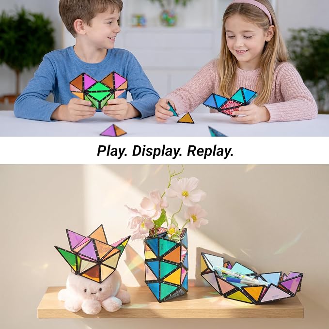 TOSY Magnet Pyramid - 1 Fidget Cube Transforms into 1 Billion Shapes, 243 Rare Earth Magnets, Glowing, Holographic Design, Spinner Accessory, Gift for Christmas Birthday (Set of 1 Stone 1 Glow)
