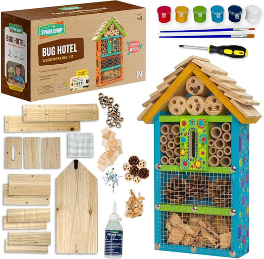 Premium Bug Hotel Kit for Kids, Easy Wood Bug House Kits | Bug House for Kids with Tools, Paints & Glue, Insect Hotel Kit, Fun Wood Building Kits, Birthday Gifts for Girls and Boys