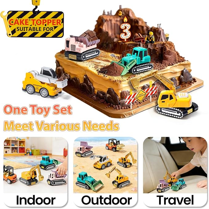 Oriate Diecast Construction Trucks for Kids,6PCS Toys Construction Vehicles | Excavator Forklift Dump Truck,Pull Back Cars,Mini Metal Travel Construction Toys for Boys Girls ,Christmas Birthday Kid Gift